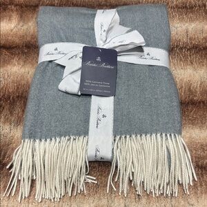 Brooks Brothers Cashmere Fringe Blanket Grey